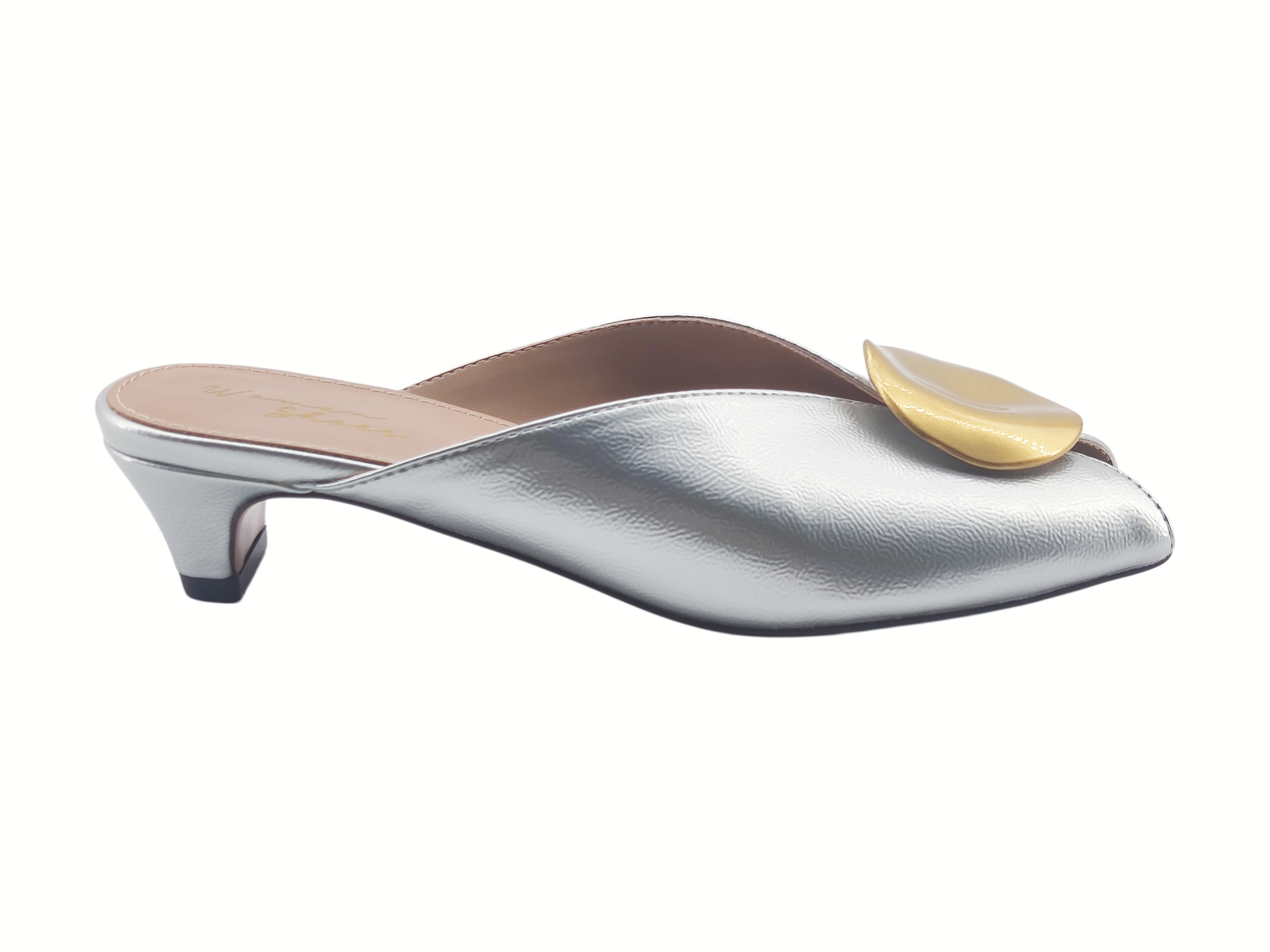Silver Gold Accent Kitten Heel Mules,COSMO Footwear,Silver Gold Accent Kitten Heel Mules