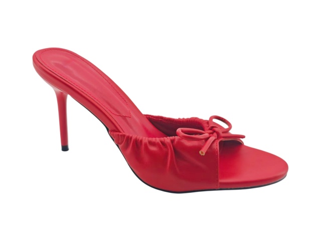 Red Ruched Bow Stiletto Mules,COSMO Footwear,Red Ruched Bow Stiletto Mules