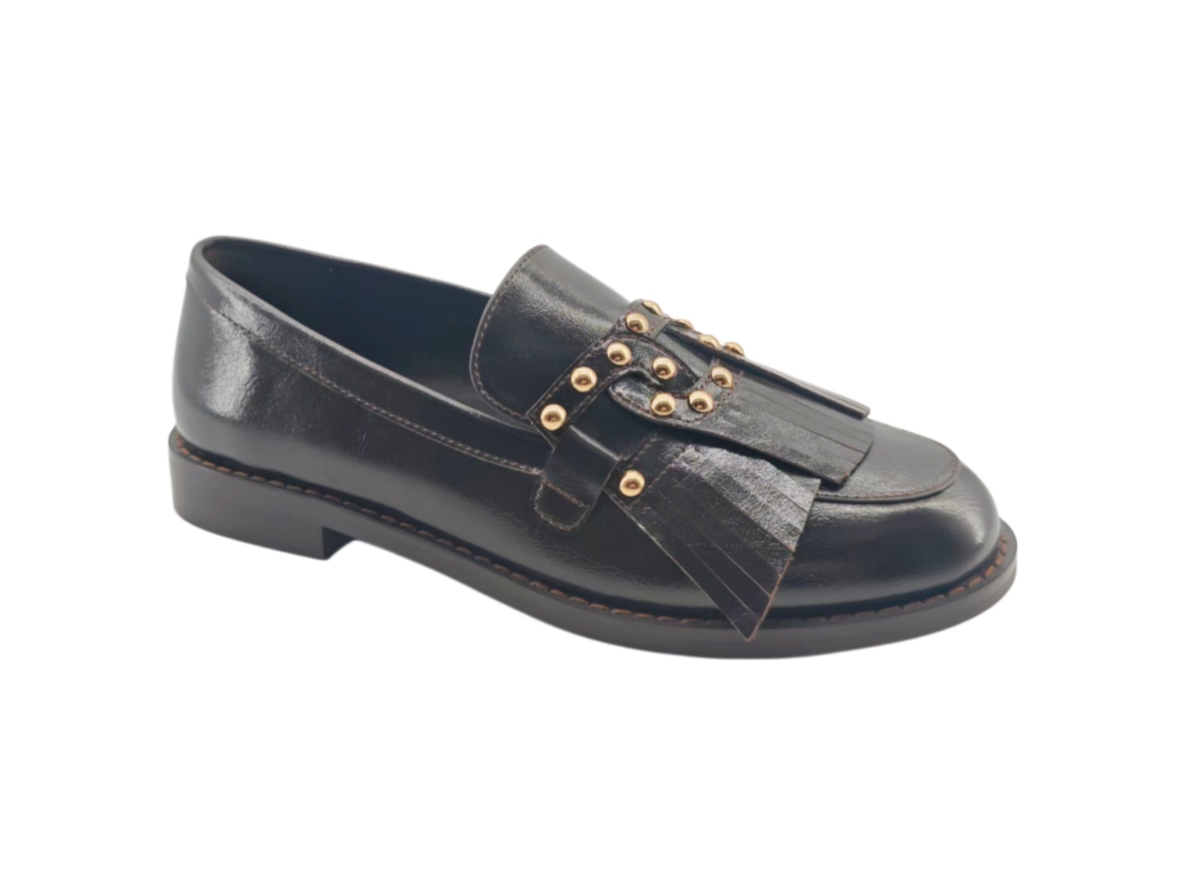 Black Rivet Tassel Leather Loafers,COSMO Footwear,Black Rivet Tassel Leather Loafers