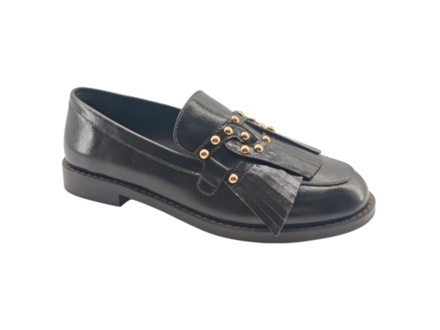 Black Rivet Tassel Leather Loafers,COSMO Footwear,Black Rivet Tassel Leather Loafers