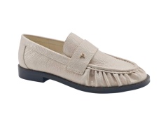 Beige Ruched Textured Gold Stud Loafers,COSMO Footwear,Beige Ruched Textured Gold Stud Loafers