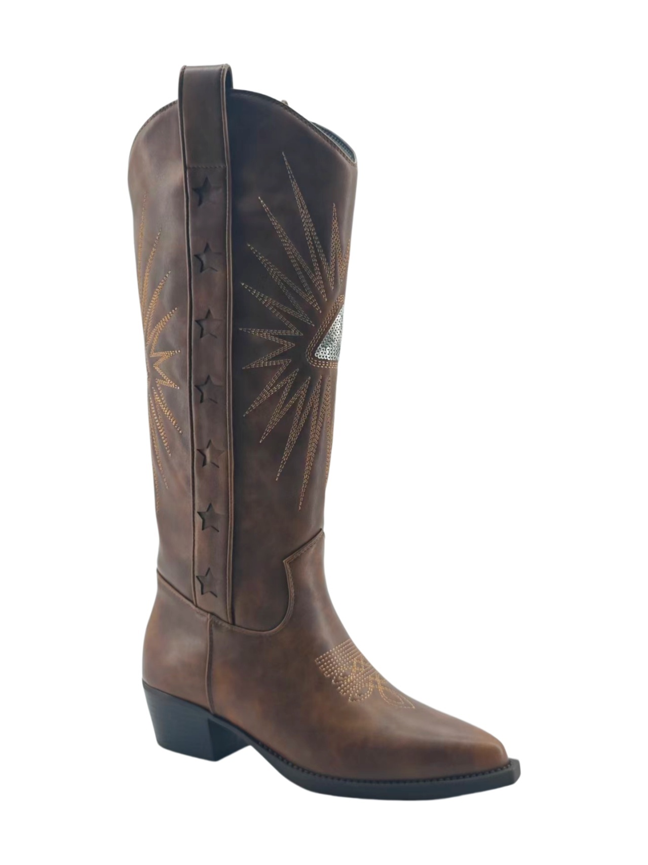 Vintage Brown Star Embroidery Western Tall Boots,COSMO Footwear,Vintage Brown Star Embroidery Western Tall Boots