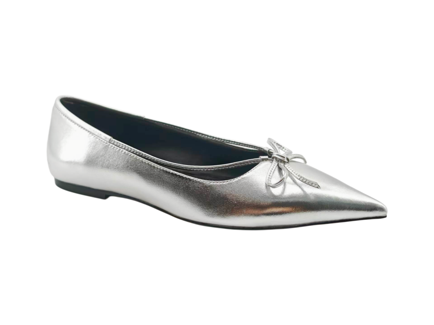 Silver Pointed Tiny Bow Ballet Flats,COSMO Footwear,Silver Pointed Tiny Bow Ballet Flats
