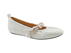 White Twisted Gold Chain Ruched Mary Janes,COSMO Footwear,White Twisted Gold Chain Ruched Mary Janes