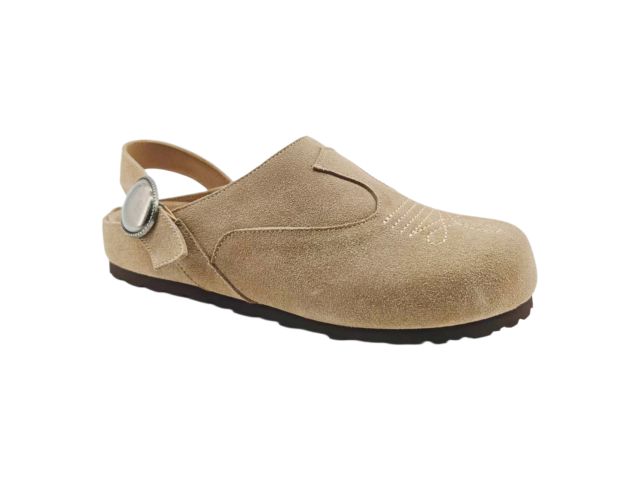Khaki Suede Slingback Birken Clogs,COSMO Footwear,Khaki Suede Slingback Birken Clogs