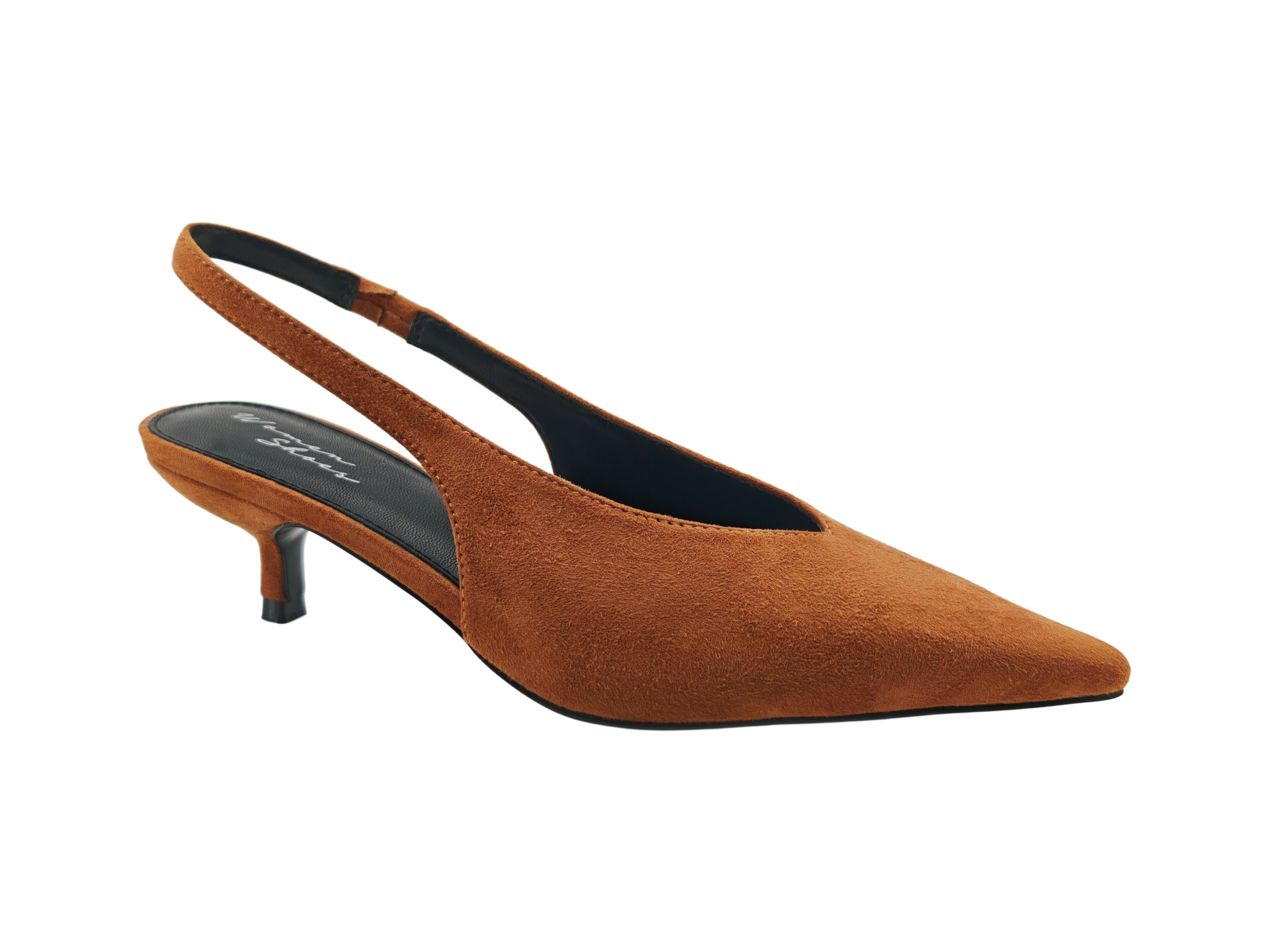 Camel Suede Minimal Pointed Slingbacks,COSMO Footwear,Camel Suede Minimal Pointed Slingbacks