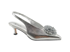 Silver Crystal Flower Pointed Slingback Heels,COSMO Footwear,Silver Crystal Flower Pointed Slingback Heels
