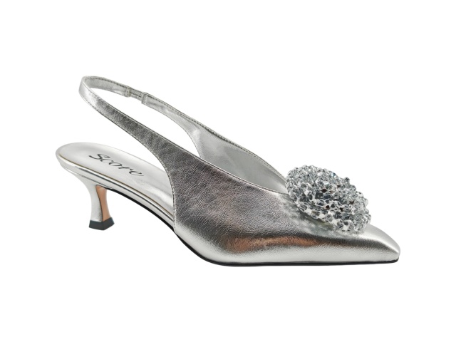 Silver Crystal Flower Pointed Slingback Heels,COSMO Footwear,Silver Crystal Flower Pointed Slingback Heels