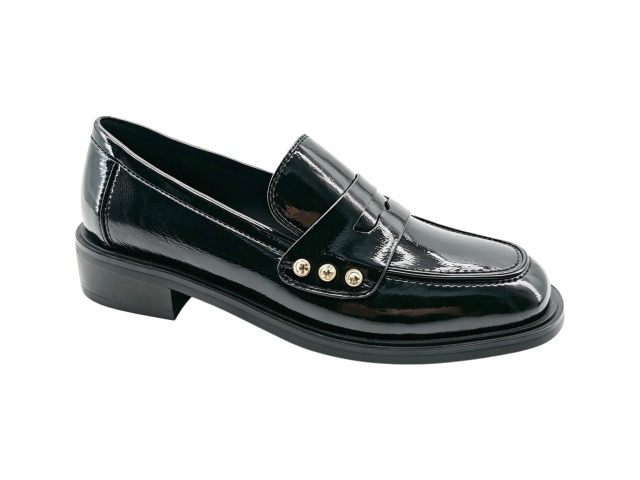 Black Patent Crystal Stud Loafers,COSMO Footwear,Black Patent Crystal Stud Loafers