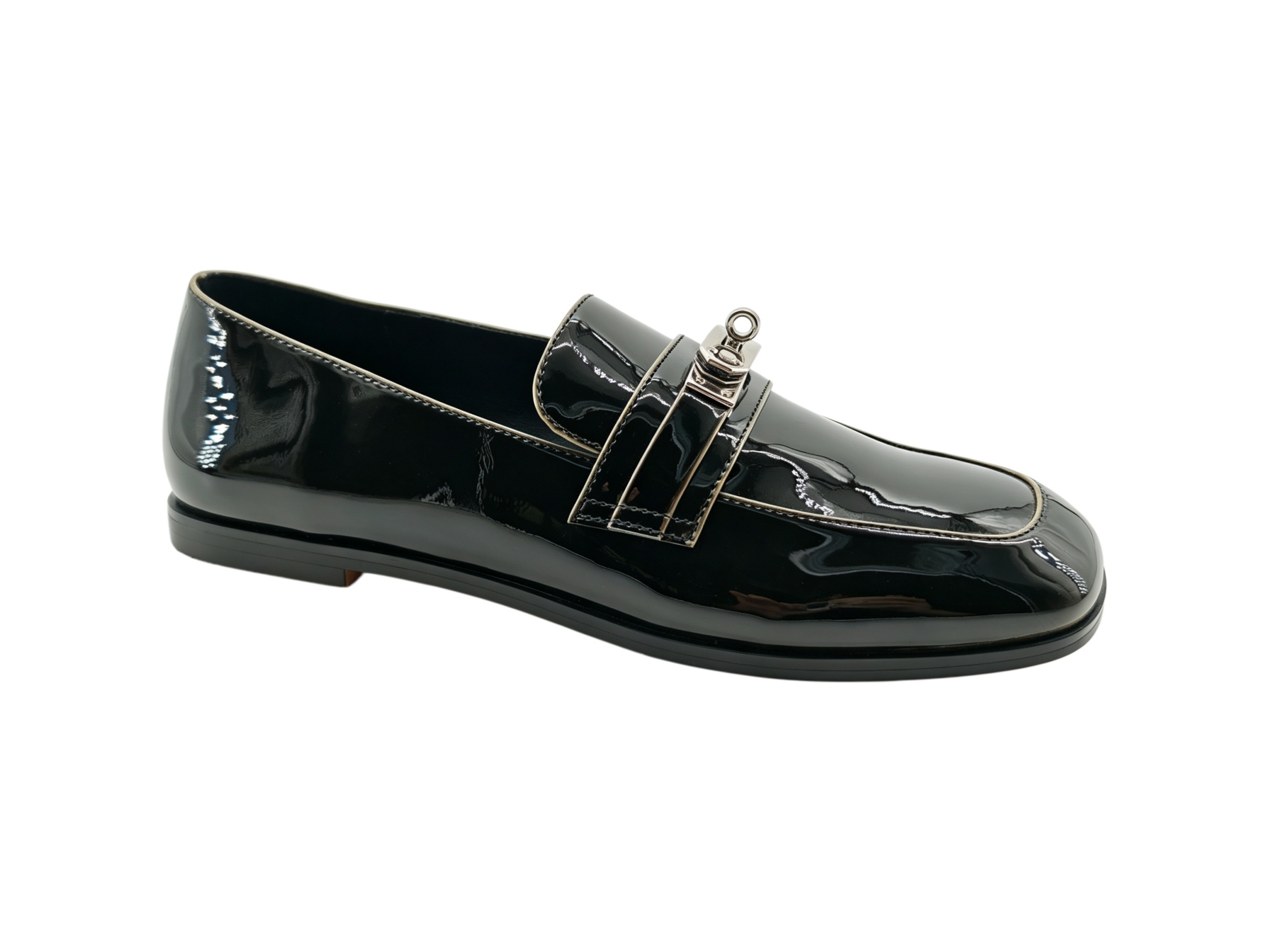 Black Patent Lock Detail Loafers,COSMO Footwear,Black Patent Lock Detail Loafers