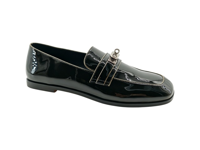 Black Patent Lock Detail Loafers,COSMO Footwear,Black Patent Lock Detail Loafers