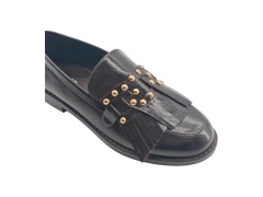 Black Rivet Tassel Leather Loafers,COSMO Footwear,Black Rivet Tassel Leather Loafers