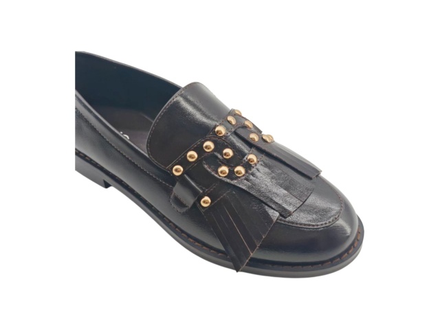 Black Rivet Tassel Leather Loafers,COSMO Footwear,Black Rivet Tassel Leather Loafers