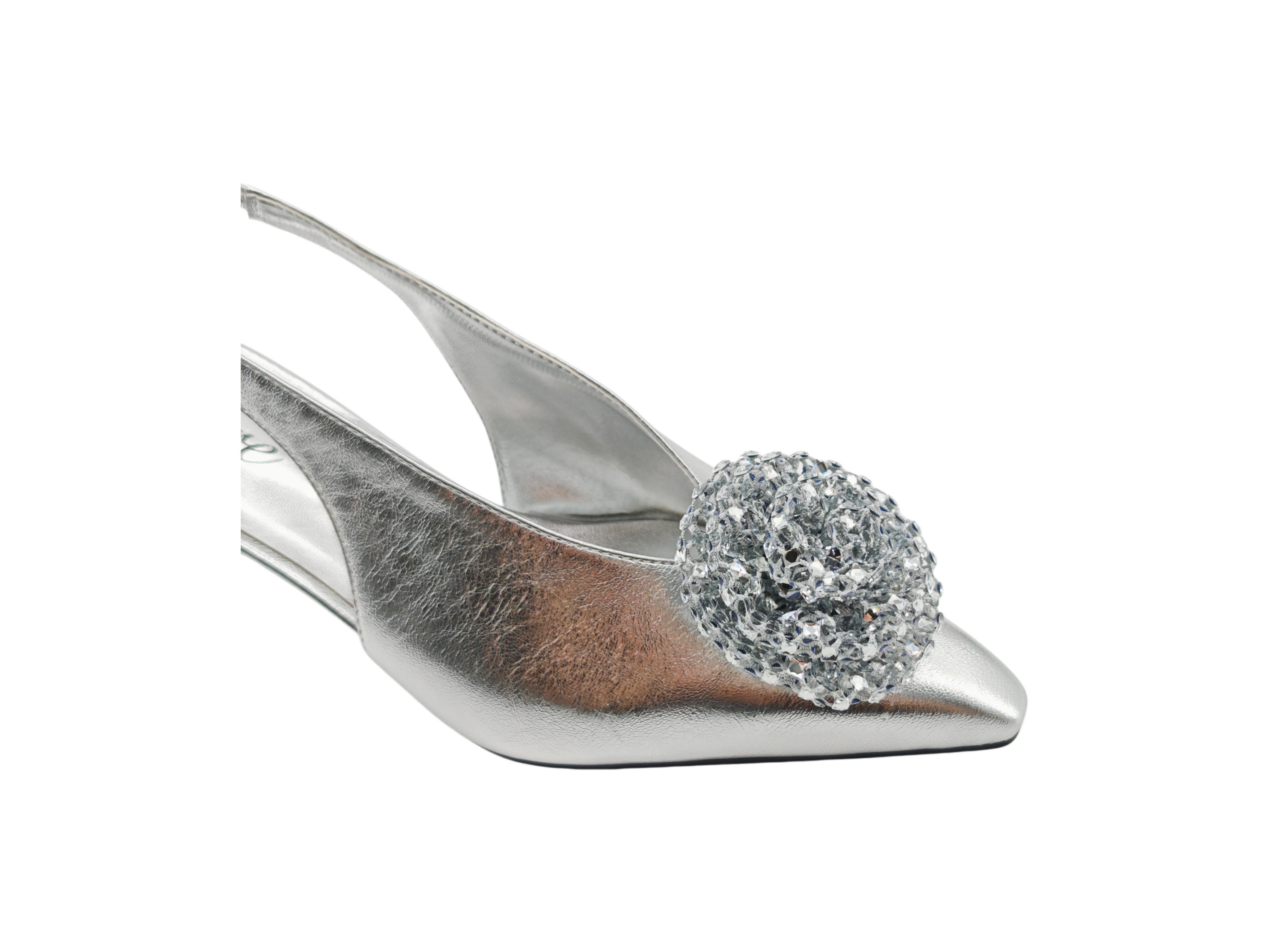 Silver Crystal Flower Pointed Slingback Heels,COSMO Footwear,Silver Crystal Flower Pointed Slingback Heels