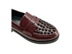 Burgundy Bead Stud Leather Loafers,COSMO Footwear,Burgundy Bead Stud Leather Loafers