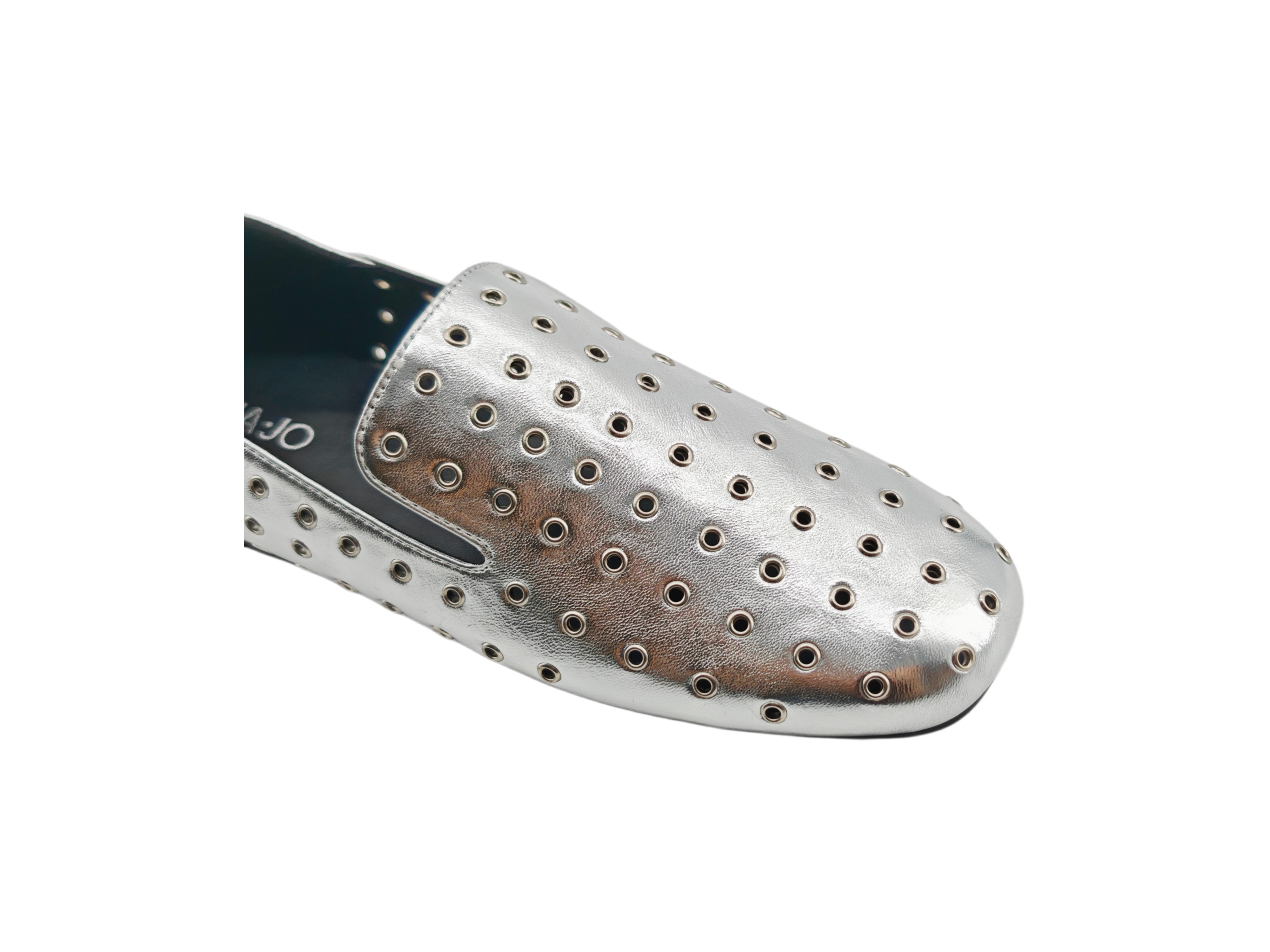 Silver Metallic Eyelet Slip On Loafers,COSMO Footwear,Silver Metallic Eyelet Slip On Loafers