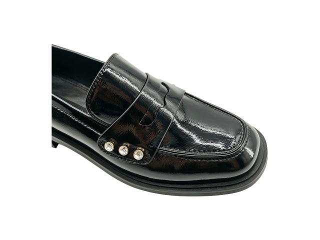 Black Patent Crystal Stud Loafers,COSMO Footwear,Black Patent Crystal Stud Loafers