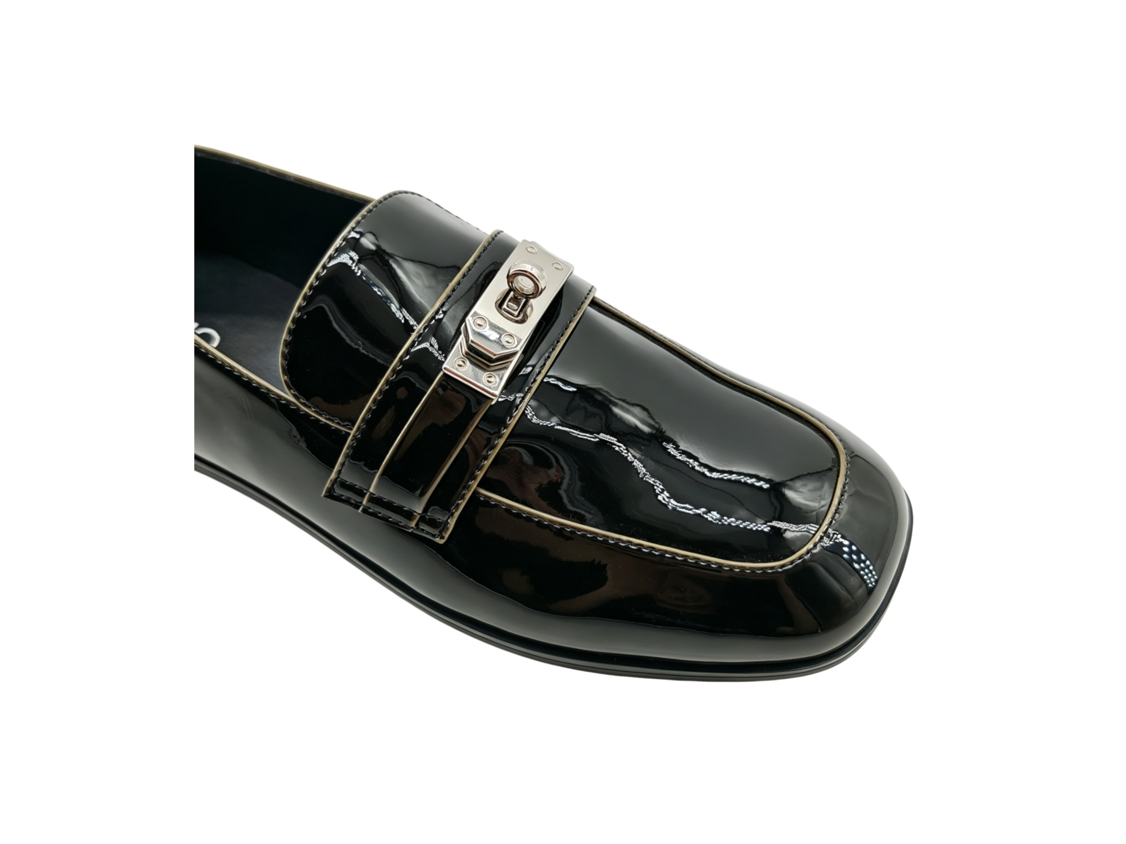 Black Patent Lock Detail Loafers,COSMO Footwear,Black Patent Lock Detail Loafers