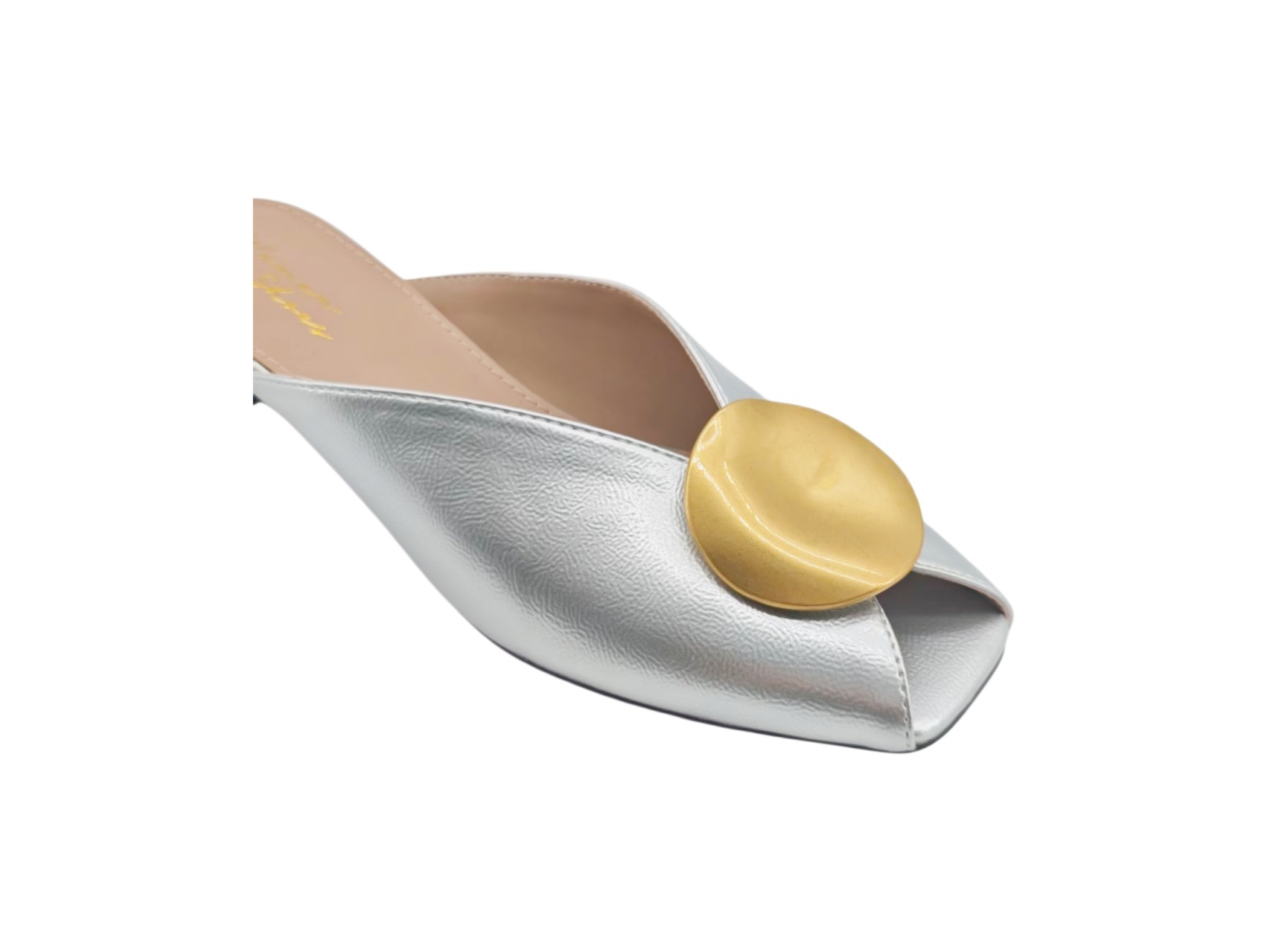 Silver Gold Accent Kitten Heel Mules,COSMO Footwear,Silver Gold Accent Kitten Heel Mules