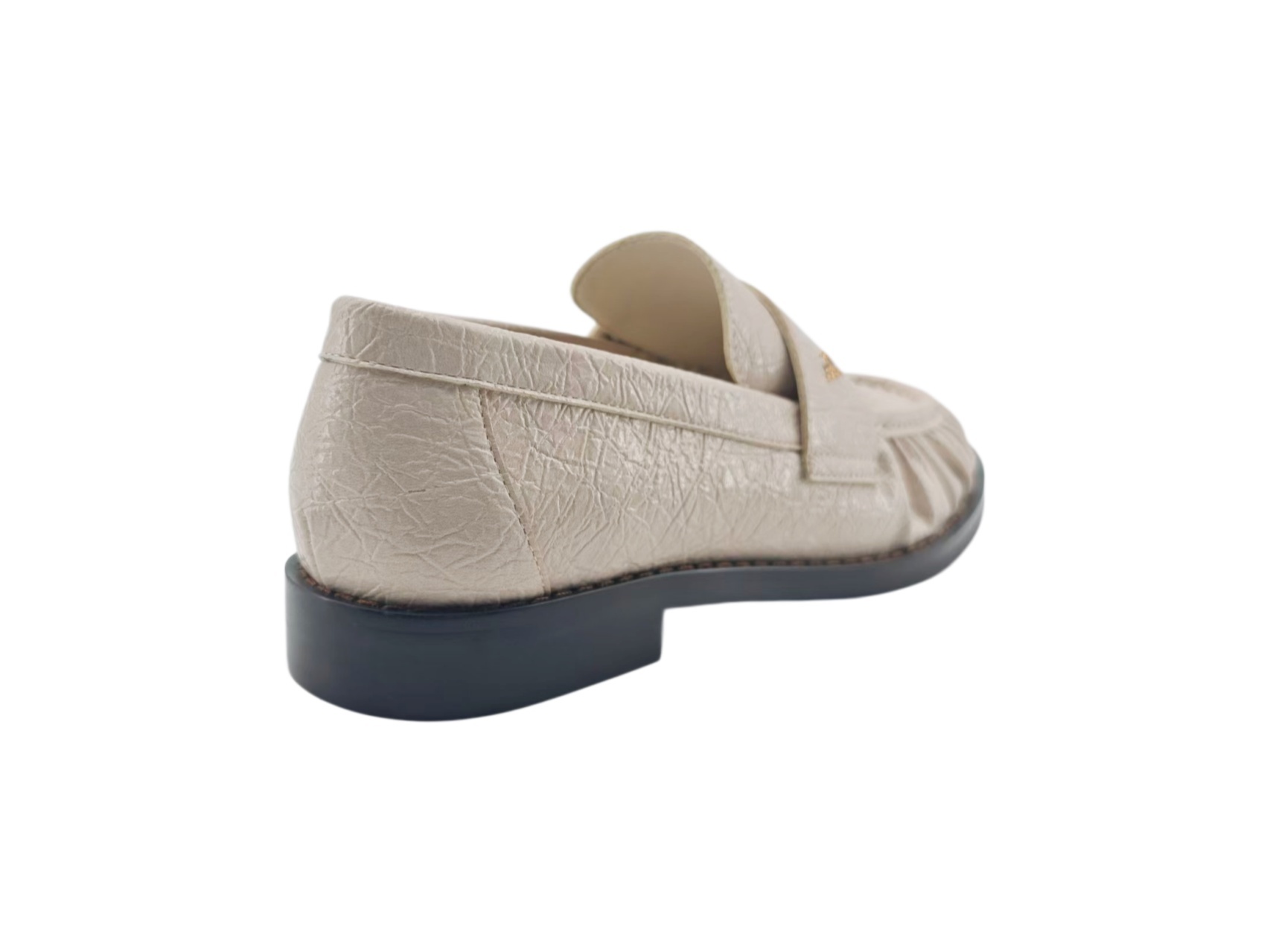 Beige Ruched Textured Gold Stud Loafers,COSMO Footwear,Beige Ruched Textured Gold Stud Loafers
