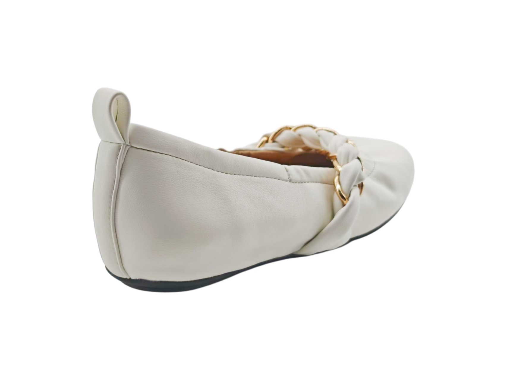 White Twisted Gold Chain Ruched Mary Janes,COSMO Footwear,White Twisted Gold Chain Ruched Mary Janes