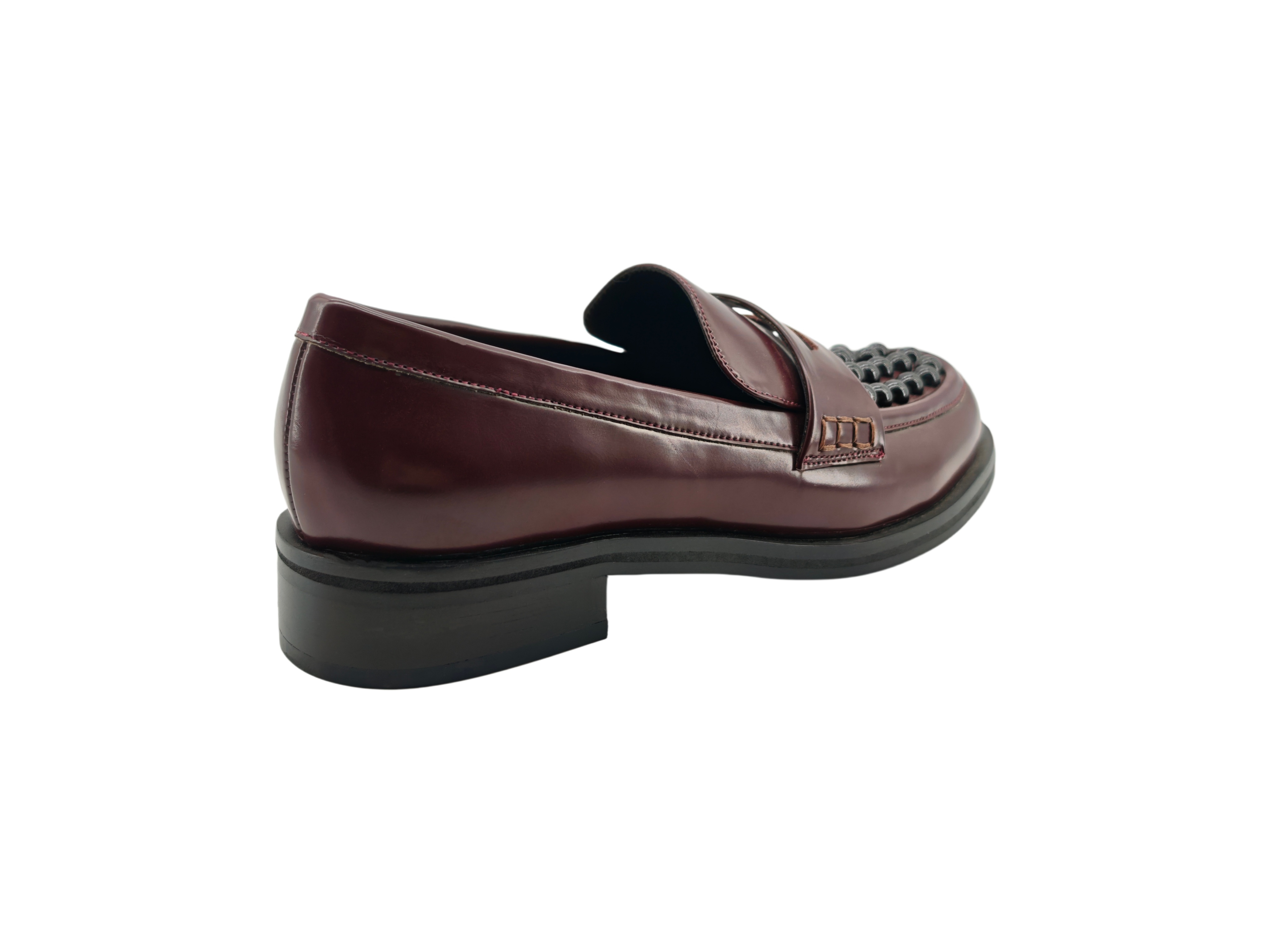 Burgundy Bead Stud Leather Loafers,COSMO Footwear,Burgundy Bead Stud Leather Loafers