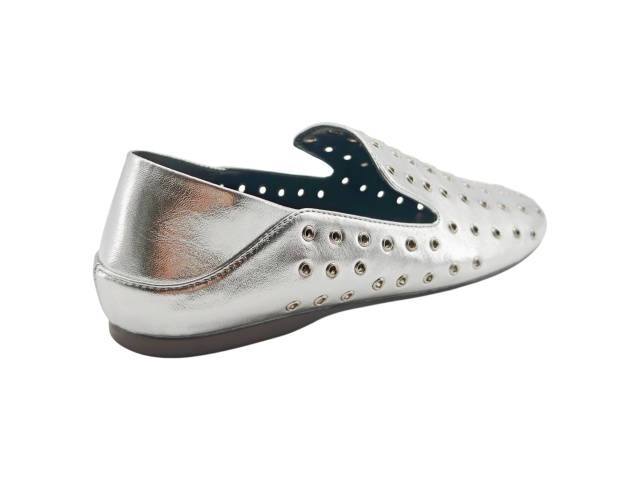 Silver Metallic Eyelet Slip On Loafers,COSMO Footwear,Silver Metallic Eyelet Slip On Loafers