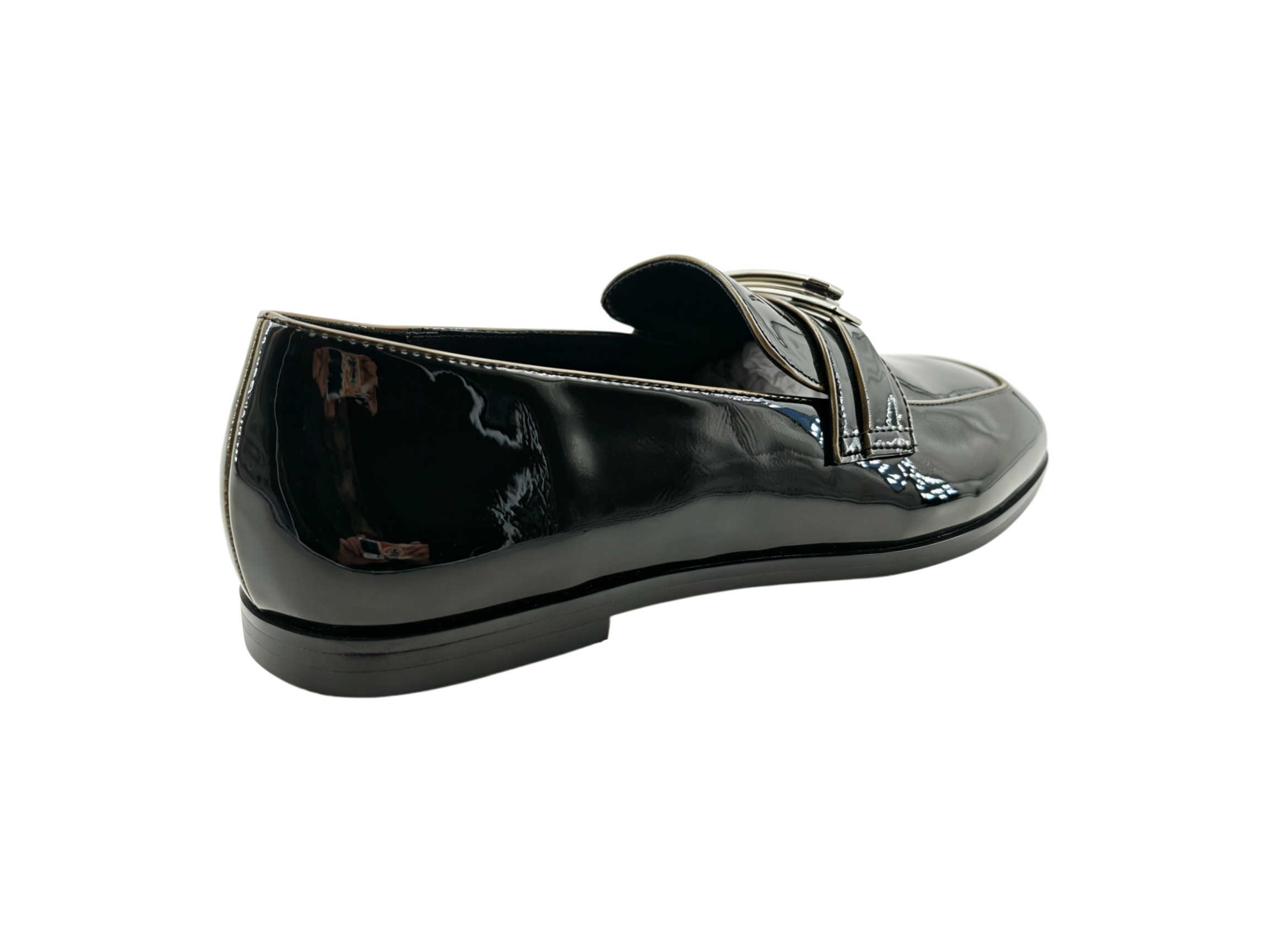 Black Patent Lock Detail Loafers,COSMO Footwear,Black Patent Lock Detail Loafers