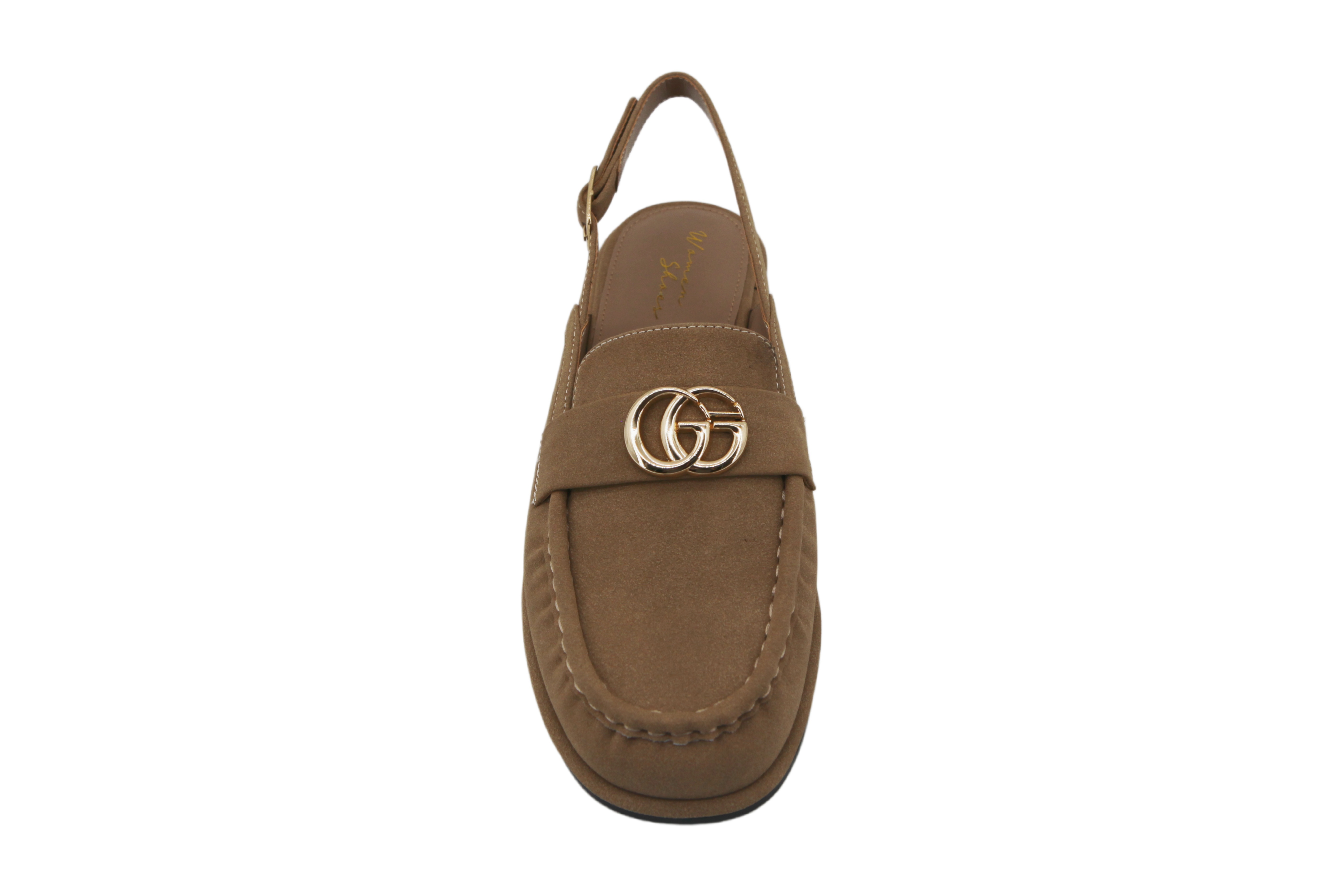 Lira Sling Loafer,COSMO Footwear,Burgundy Gold Buckle Ruched Slingback Loafer Flats