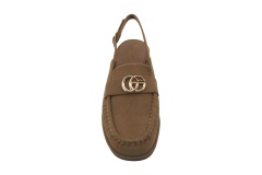 Lira Sling Loafer,COSMO Footwear,Burgundy Gold Buckle Ruched Slingback Loafer Flats