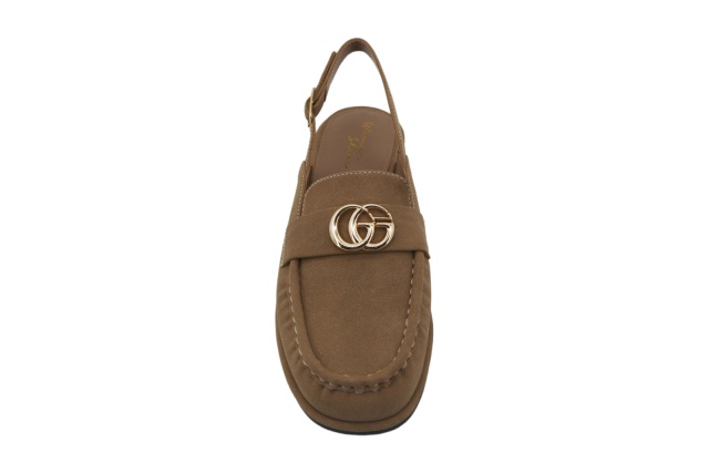 Lira Sling Loafer,COSMO Footwear,Burgundy Gold Buckle Ruched Slingback Loafer Flats