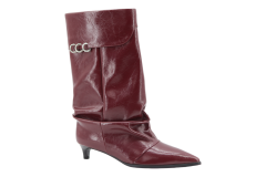 Burgundy Fold Metal Ring Slouch Point Boots,COSMO Footwear,COSMO Burgundy Metal Ring Point Boots | Women Office Shoes