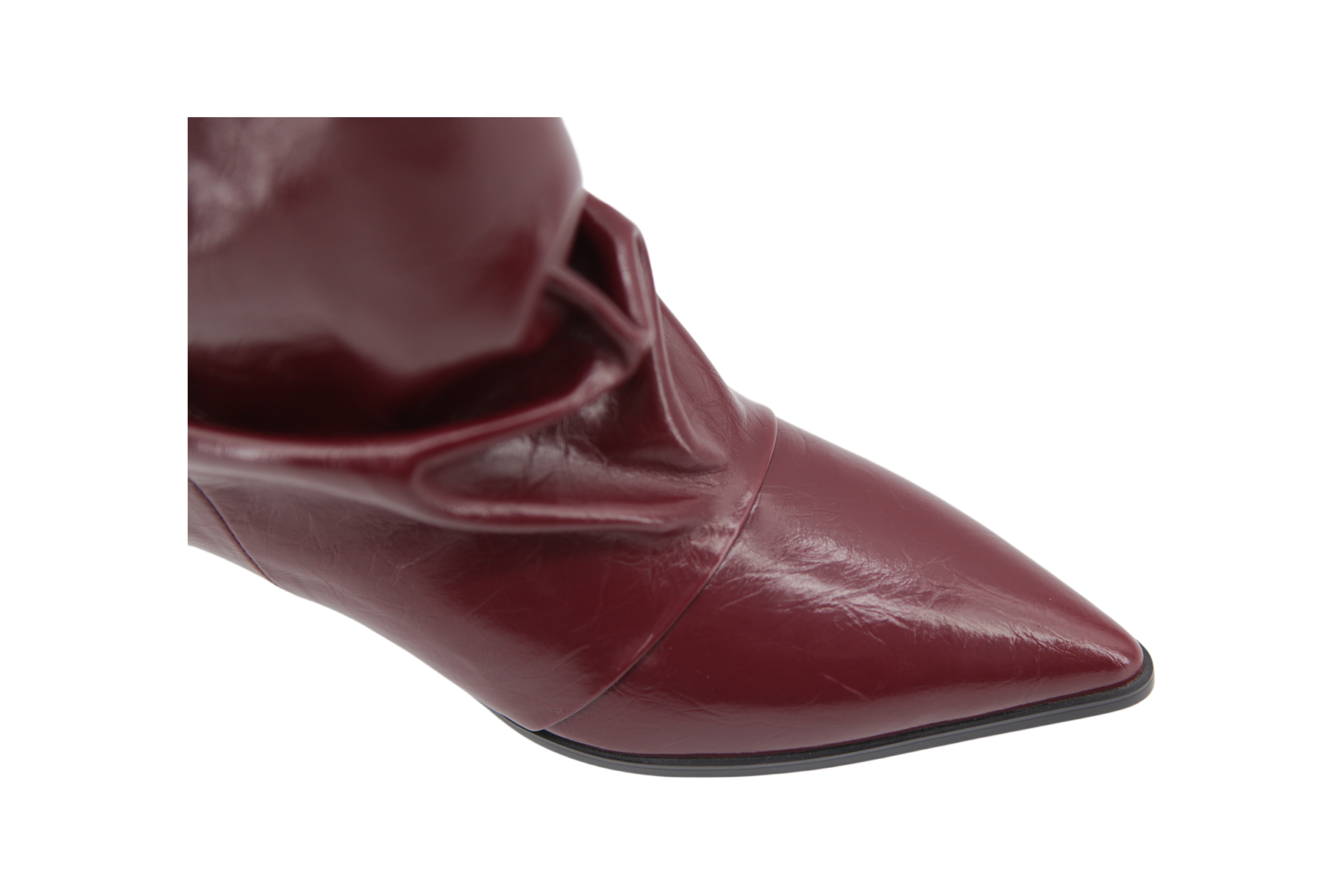 Burgundy Fold Metal Ring Slouch Point Boots,COSMO Footwear,COSMO Burgundy Metal Ring Point Boots | Women Office Shoes