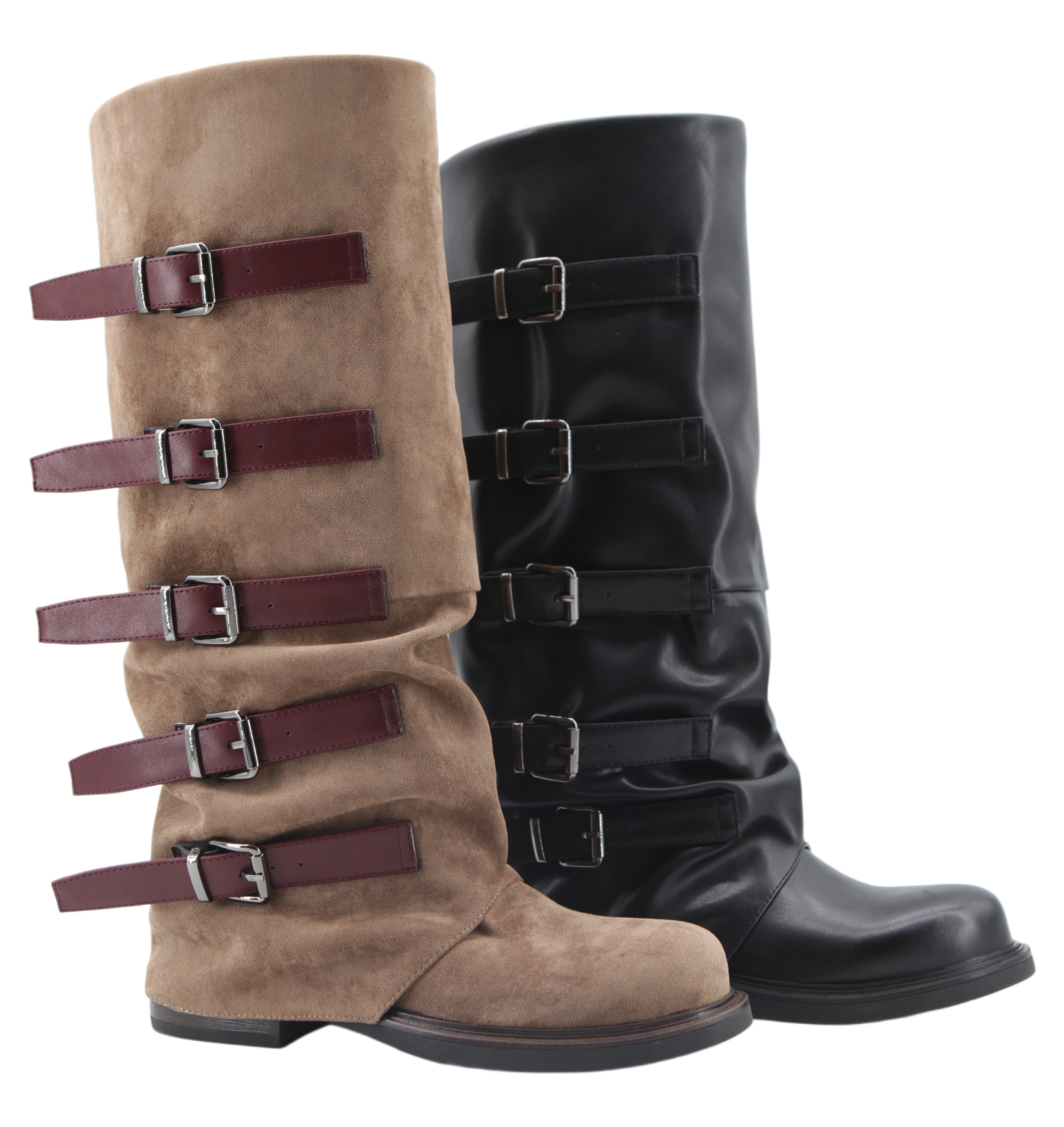 Britta Strap Boot,COSMO Footwear,COSMO Khaki Suede Slouch Tall Boots | Women Fashion Boots