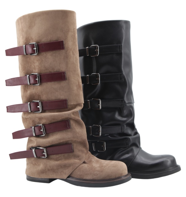 Britta Strap Boot,COSMO Footwear,COSMO Khaki Suede Slouch Tall Boots | Women Fashion Boots
