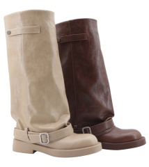 Khaki Ruched Western Chunky Boots,COSMO Footwear,COSMO Khaki Ruched Western Chunky Boots | Fashion Boots