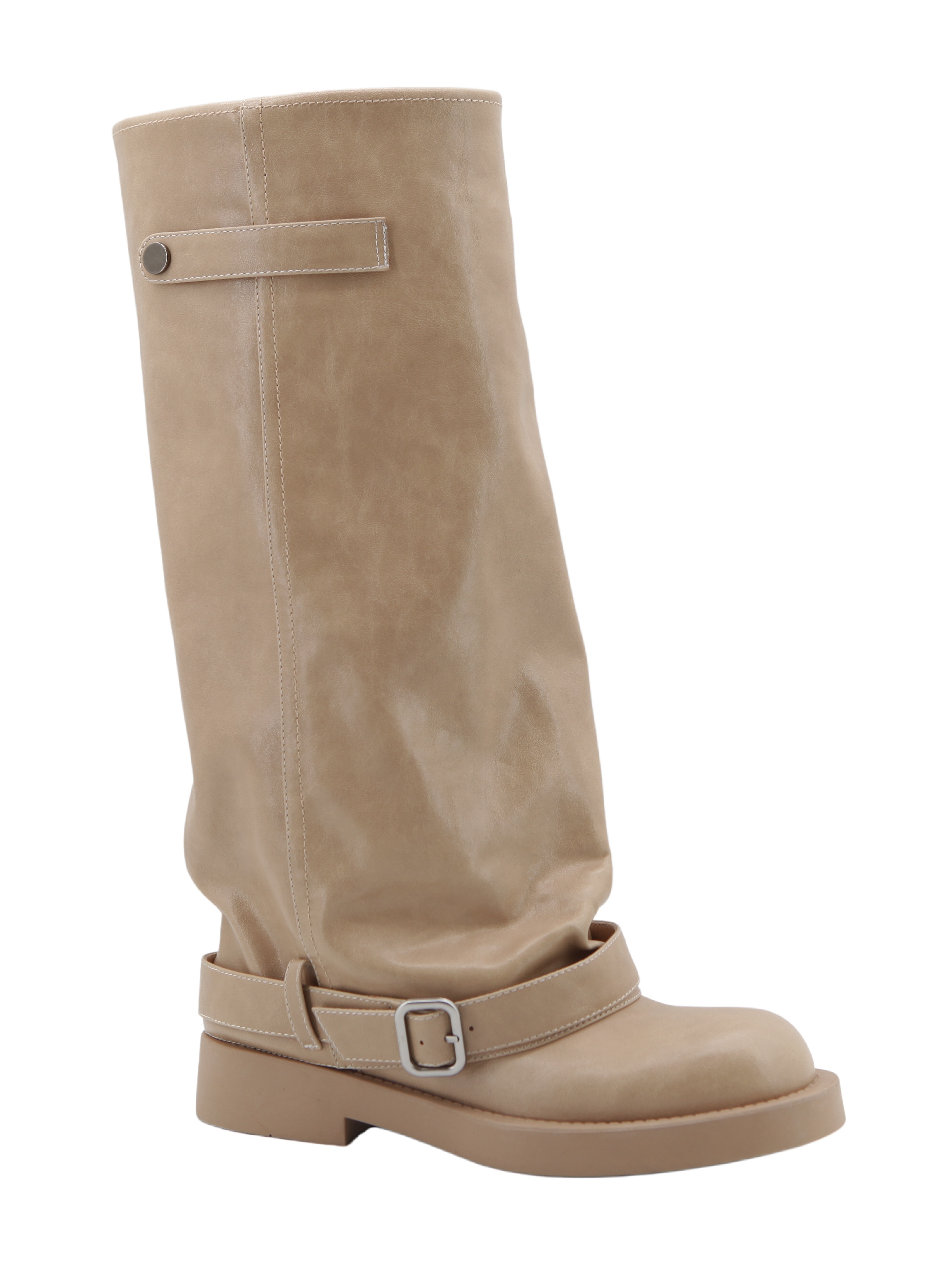 Khaki Ruched Western Chunky Boots,COSMO Footwear,COSMO Khaki Ruched Western Chunky Boots | Fashion Boots