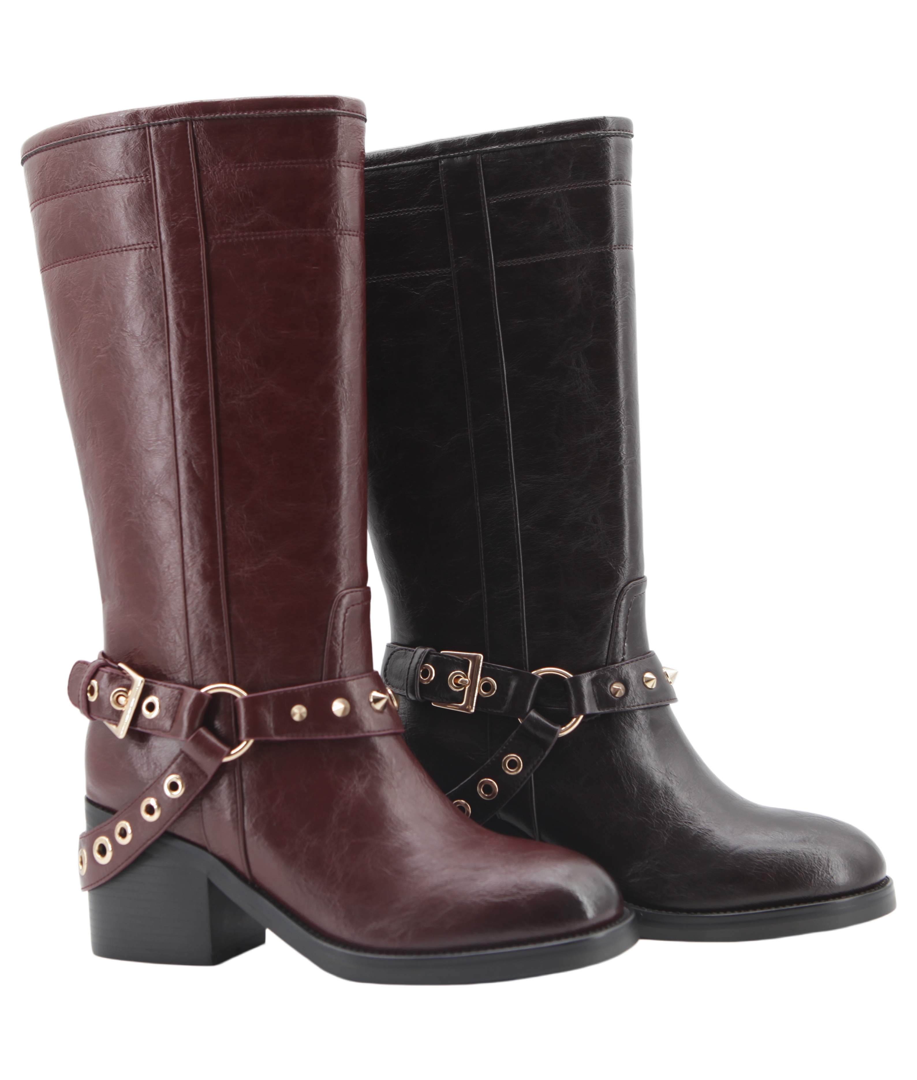Loretta Stud Boot,COSMO Footwear,COSMO Harlow Studded Harness Tall Boots | Fashion Boots