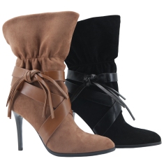 Marisol Tie Boot,COSMO Footwear,COSMO Brown Tassel Stiletto Mid Boots | Fashion Boots
