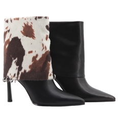 Britta Fur Boot,COSMO Footwear,Cow Print Fur Patchwork Stiletto Ankle Boots