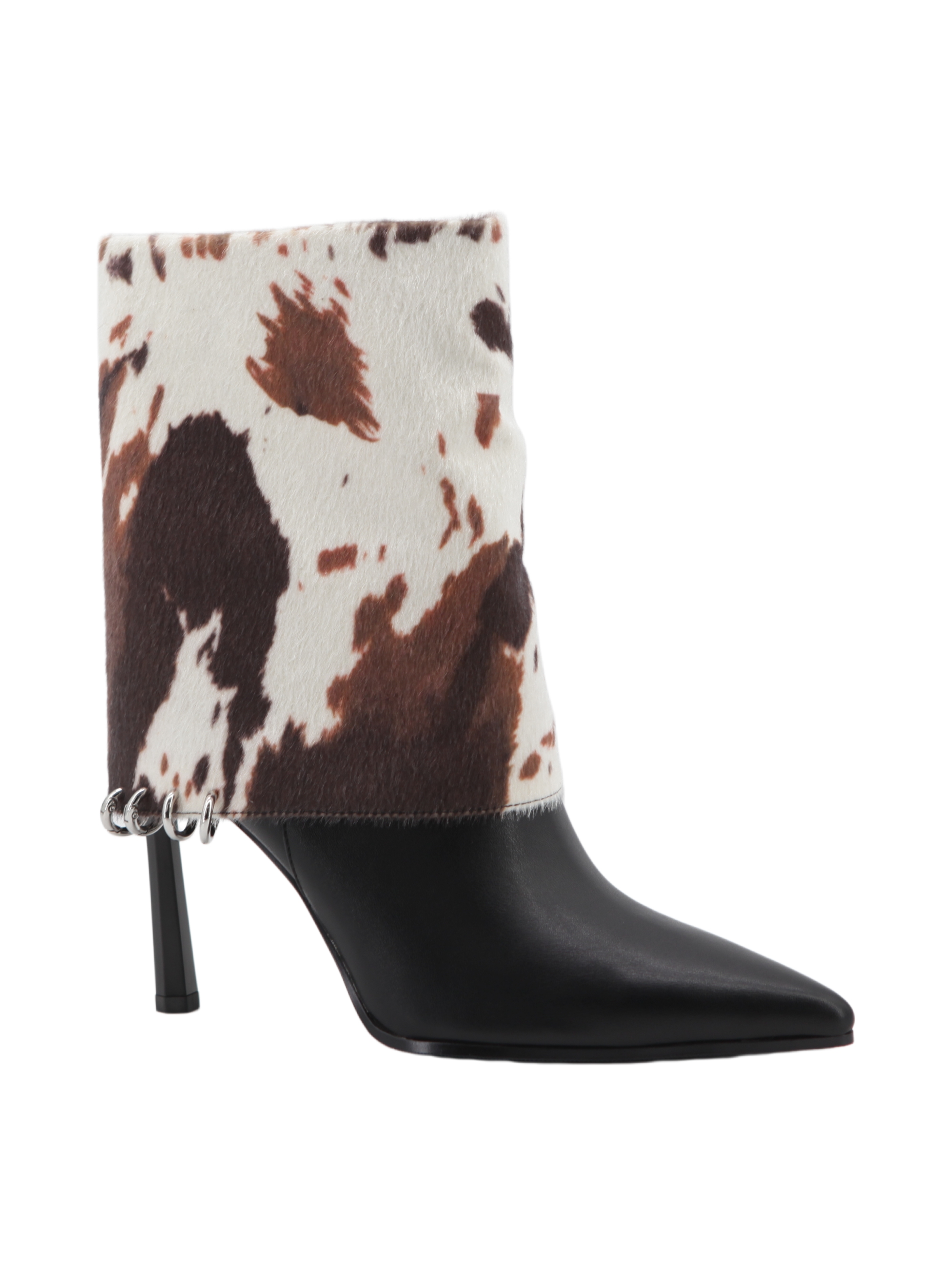 Britta Fur Boot,COSMO Footwear,Cow Print Fur Patchwork Stiletto Ankle Boots