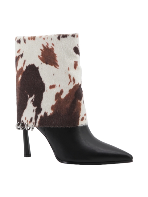 Britta Fur Boot,COSMO Footwear,Cow Print Fur Patchwork Stiletto Ankle Boots