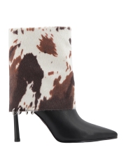 Britta Fur Boot,COSMO Footwear,Cow Print Fur Patchwork Stiletto Ankle Boots