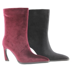 Valda Sculpt Boot,COSMO Footwear,Velvet Hollow Curved Heel Ankle Boots