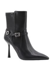 Marigold Rhinestone Boot,COSMO Footwear,Rhinestone Double Buckle Flared Heel Ankle Boots