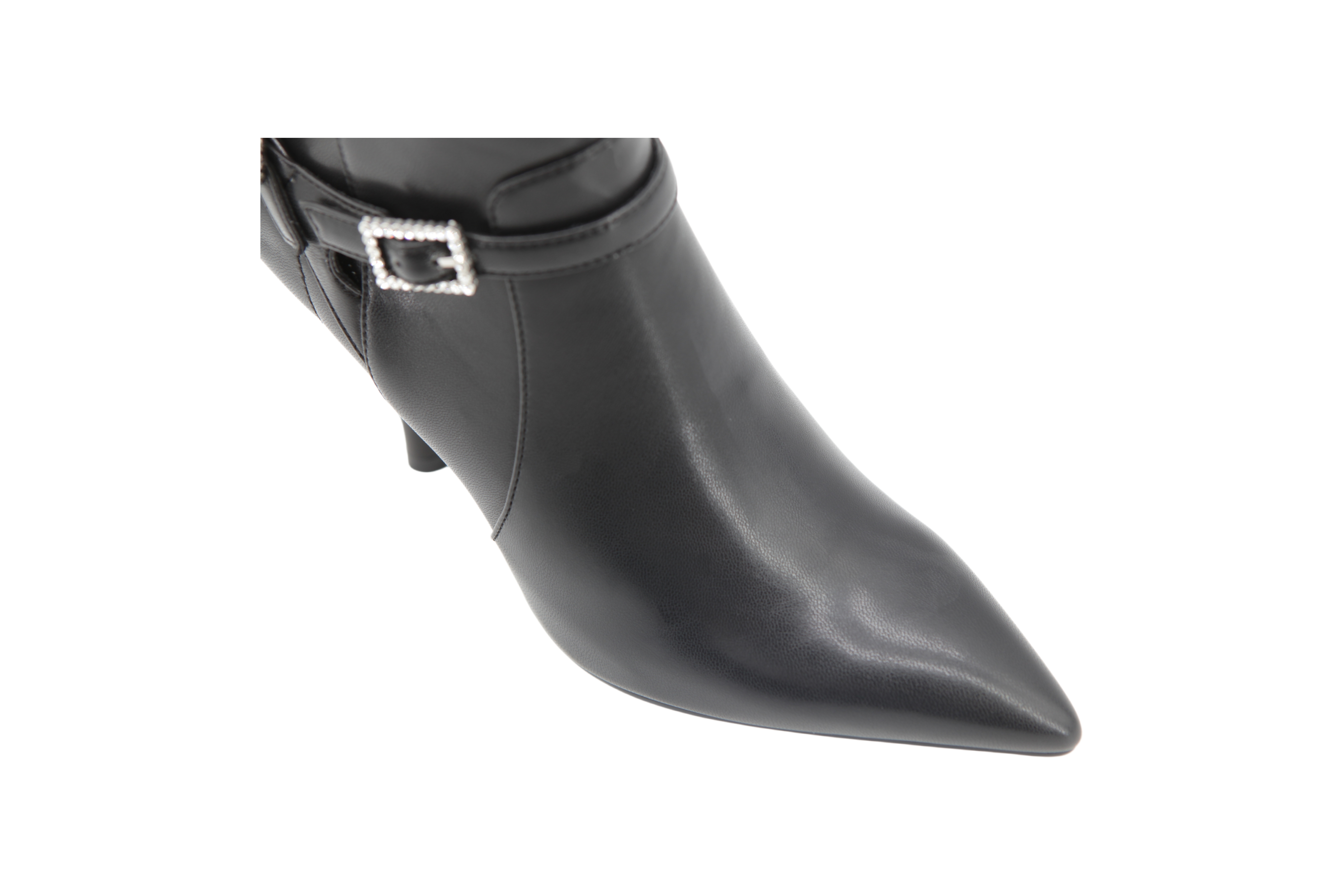 Marigold Rhinestone Boot,COSMO Footwear,Rhinestone Double Buckle Flared Heel Ankle Boots