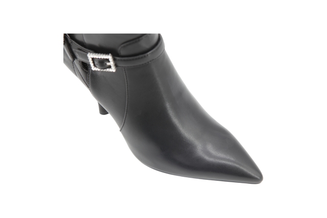 Marigold Rhinestone Boot,COSMO Footwear,Rhinestone Double Buckle Flared Heel Ankle Boots