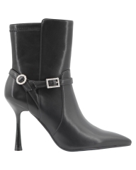 Marigold Rhinestone Boot,COSMO Footwear,Rhinestone Double Buckle Flared Heel Ankle Boots