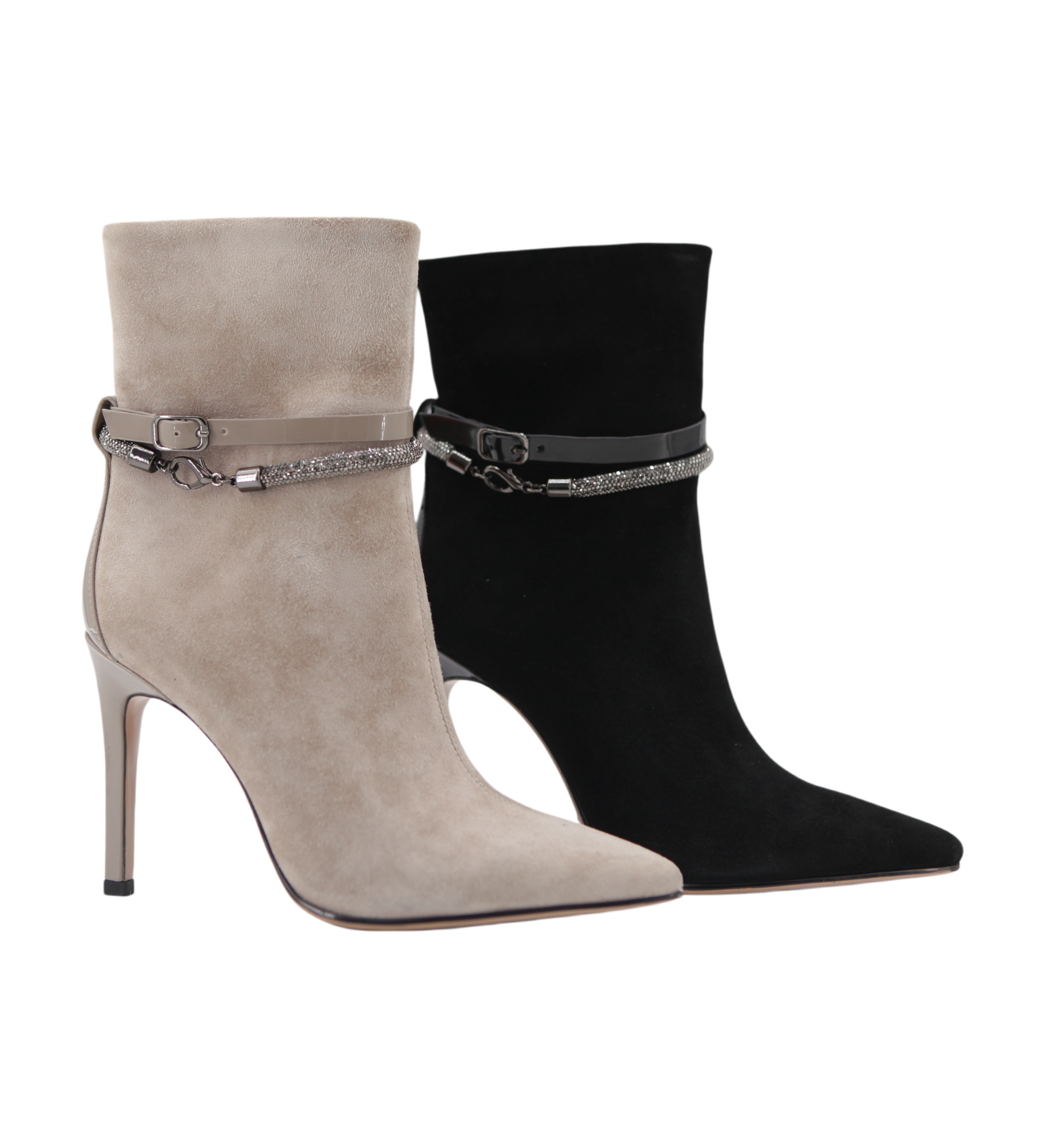 Ximena Chain Boot,COSMO Footwear,Rhinestone Chain Buckle Stiletto Ankle Boots