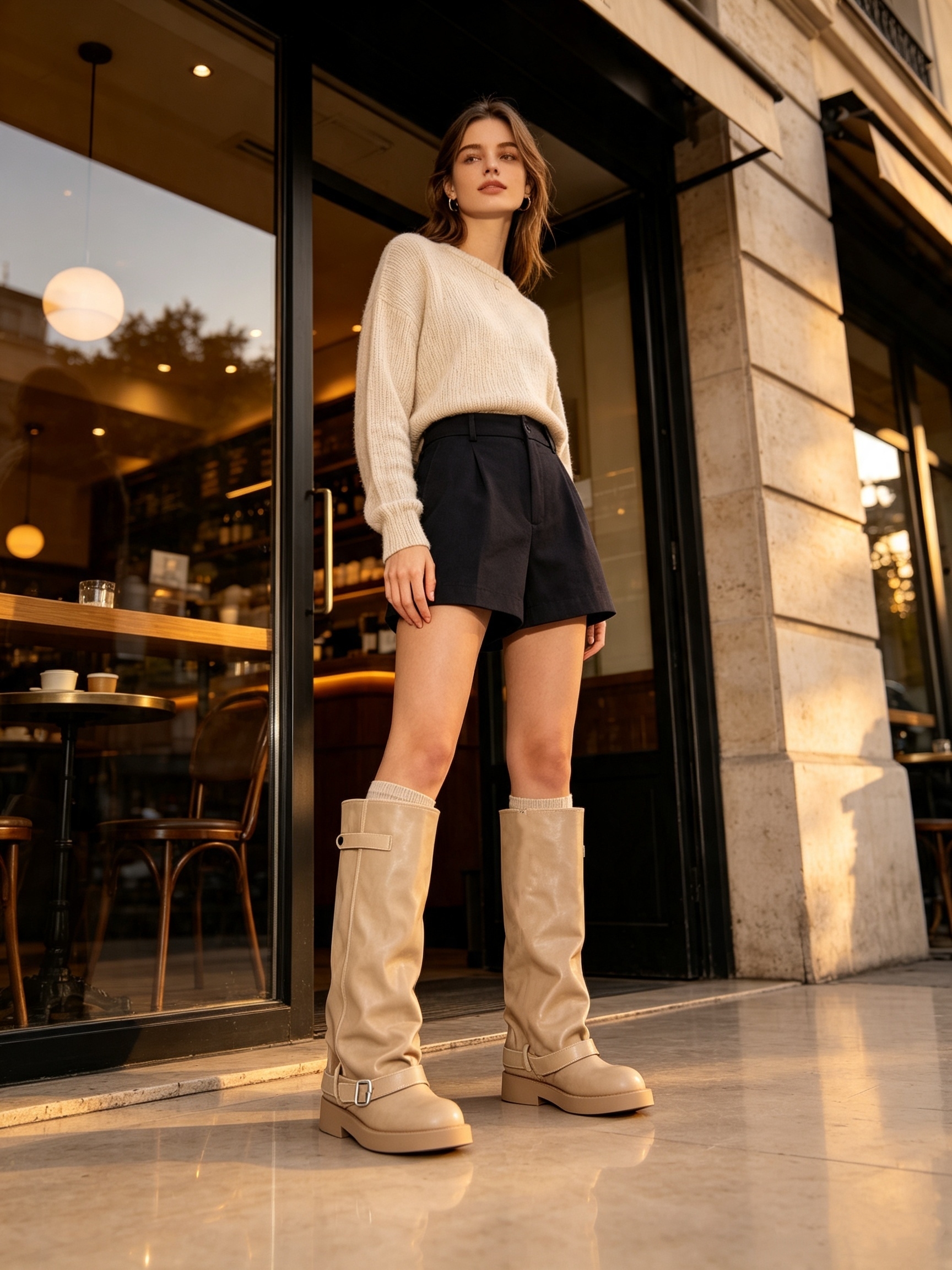 Sigrid Slouch Boot,COSMO Footwear,COSMO Khaki Ruched Western Chunky Boots | Fashion Boots